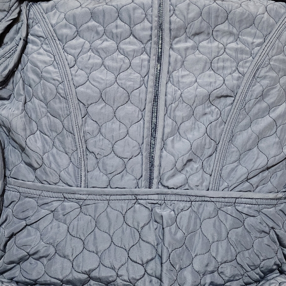 Democracy Quilted Denim Jacket Puff Long Sleeve Peplum Hem In Washed Mid Blue S. - Picture 9 of 12